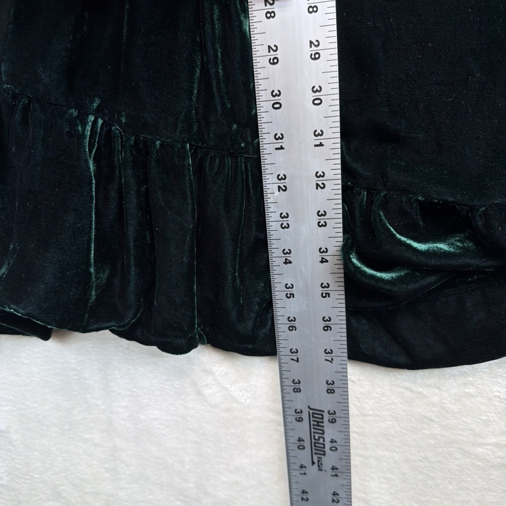 Anthropologie Women's 2X Green Velvet Mini Dress Smocked Waist Holiday Party - Picture 7 of 9